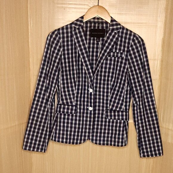 Banana Republic Petite Womens Blue White Plaid Lightweight Blazer XSP - Picture 1 of 10